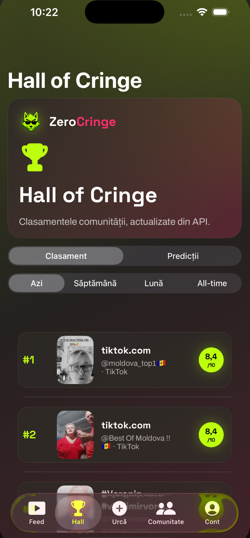 Hall of Cringe — clasamente