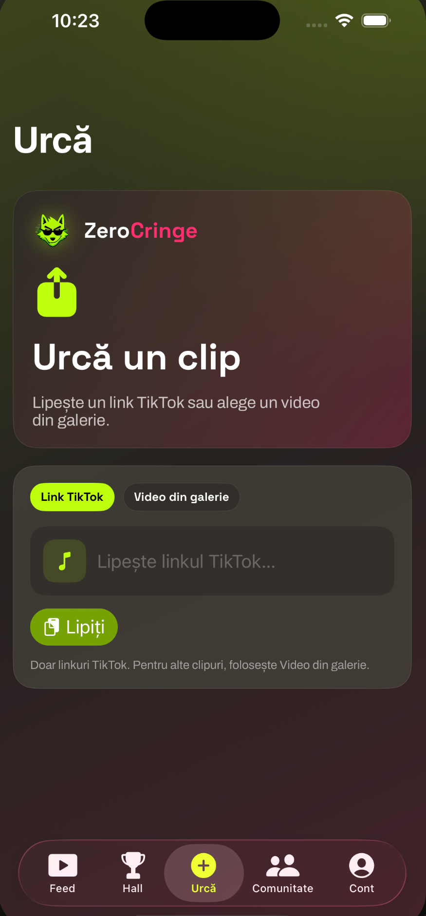 Ecranul de urcare a unui clip